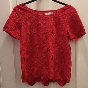 August Silk Women's Vibrant Red Lace Blouse